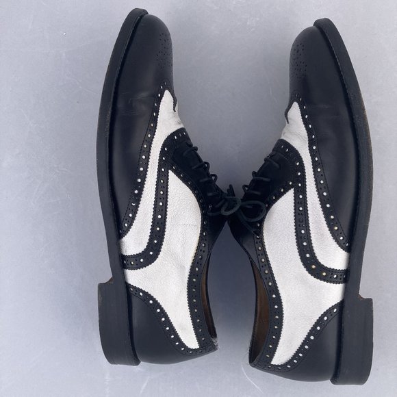 COLE HAAN Abraham I MADE IN ITALY BLACK WHITE LEATHER Wingtip Oxford sz 9.5M - Picture 7 of 10